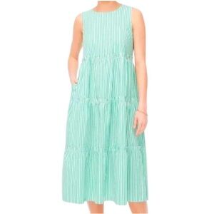 J crew Green Striped Sleeveless Dress